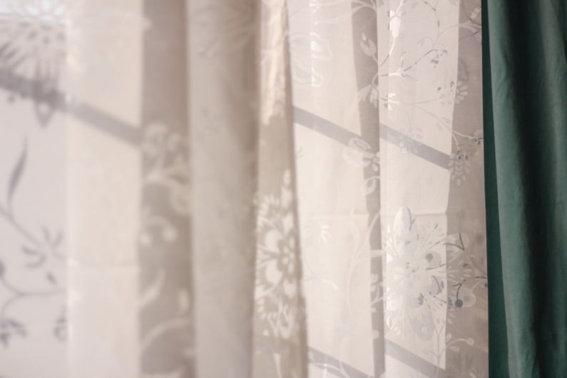 Textiles Layers - white and brown floral curtain