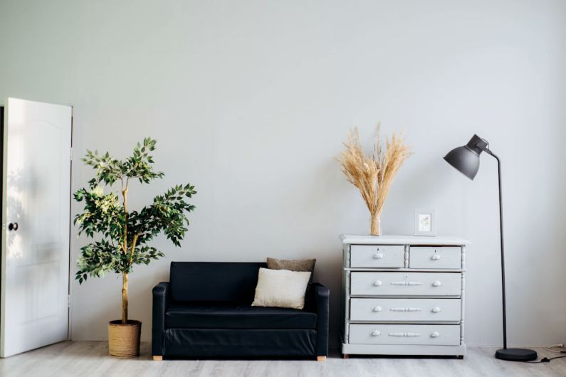 Fireplace Decor - dresser beside sofa